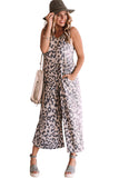 Print Pockets Wide Leg Sleeveless Jumpsuit