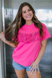 Rhinestone Fringed Short Sleeve T-shirt