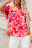 Floral Print Split Neck Tassel Tie Blouse