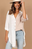 V Neck Collared Curved Hem Contrast Colorblock Shirt