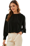 Padded Shoulder Buttoned Cuffs Pleated Loose Blouse