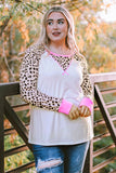 Leopard Patchwork Long Sleeve Plus Size Top