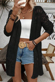 Black Crochet Hollow Out Open Front Cardigan