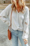 Lace Patchwork Drop Sleeve Ribbed Casual Top