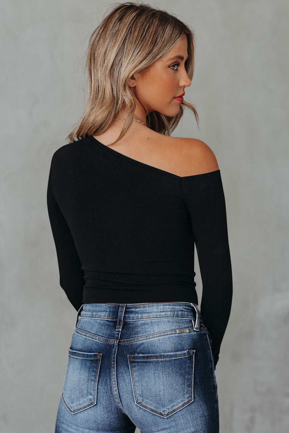 Asymmetrical Neckline Long Sleeve Knit Top