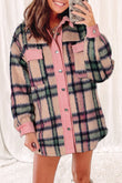 Fuzzy Plaid Corduroy Patchwork Shacket