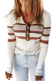 Rib Knitted Stripe Detail Henley Sweater