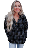 Plaid Button Neck Pocketed Pullover Hoodie