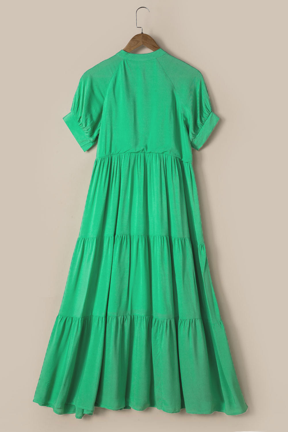 Robe longue à volants et manches bouffantes à encoche et col en V vert