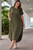 Plus Size V Neck Rolled Cuffs Maxi Dress