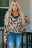 Print Lace Trim V Neck Top