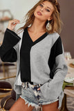 Black Colorblock Long Sleeve V Neck Top