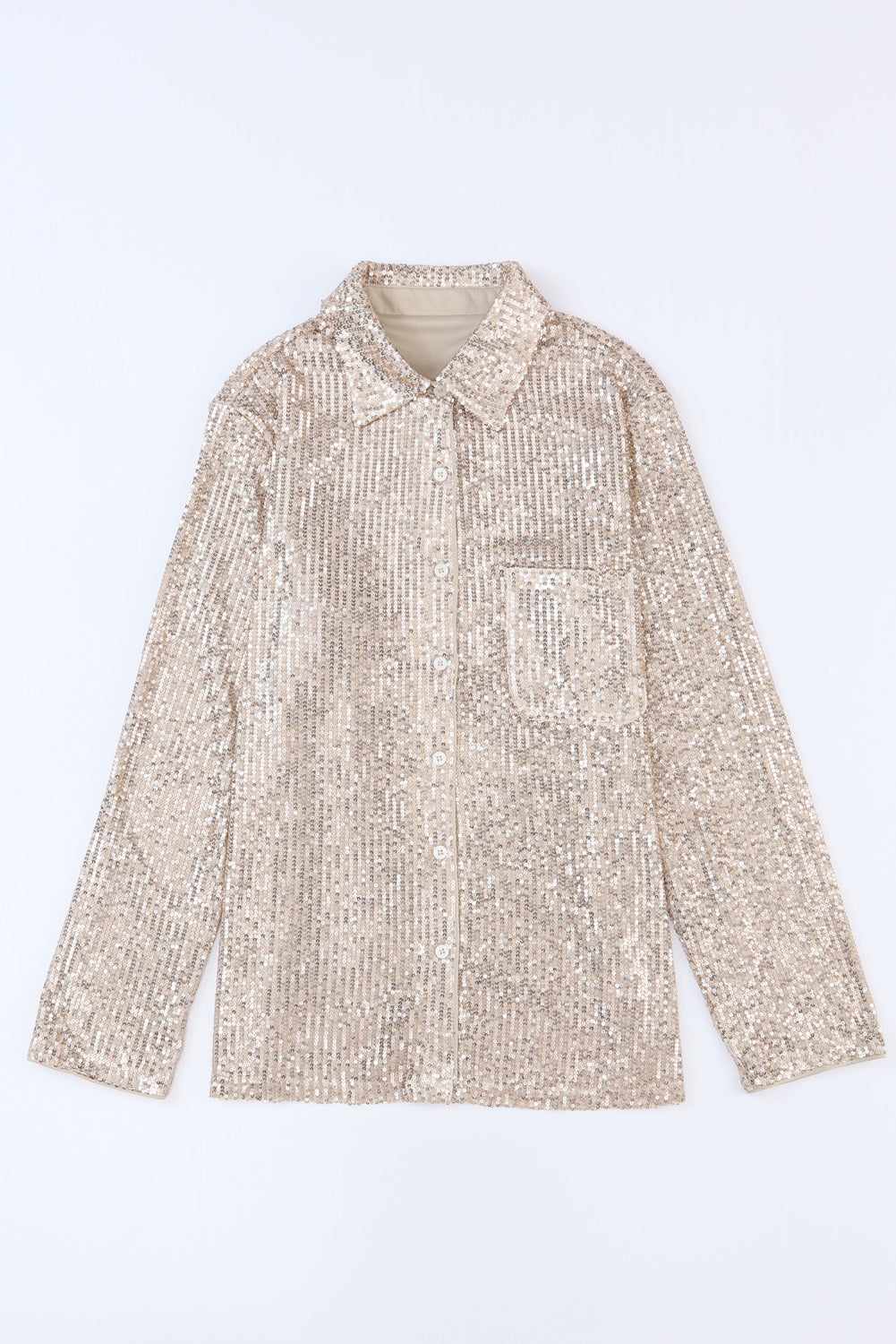 Sequin Collared Bust Pocket Buttoned Shirt