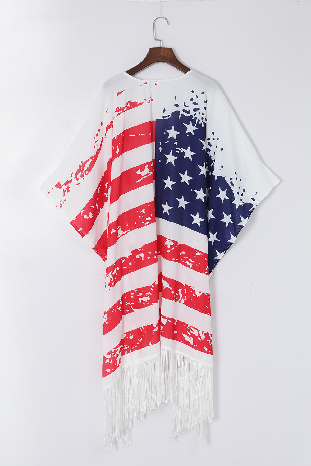 Plus Size American Flag Tasseled 3/4 Sleeve Cardigan