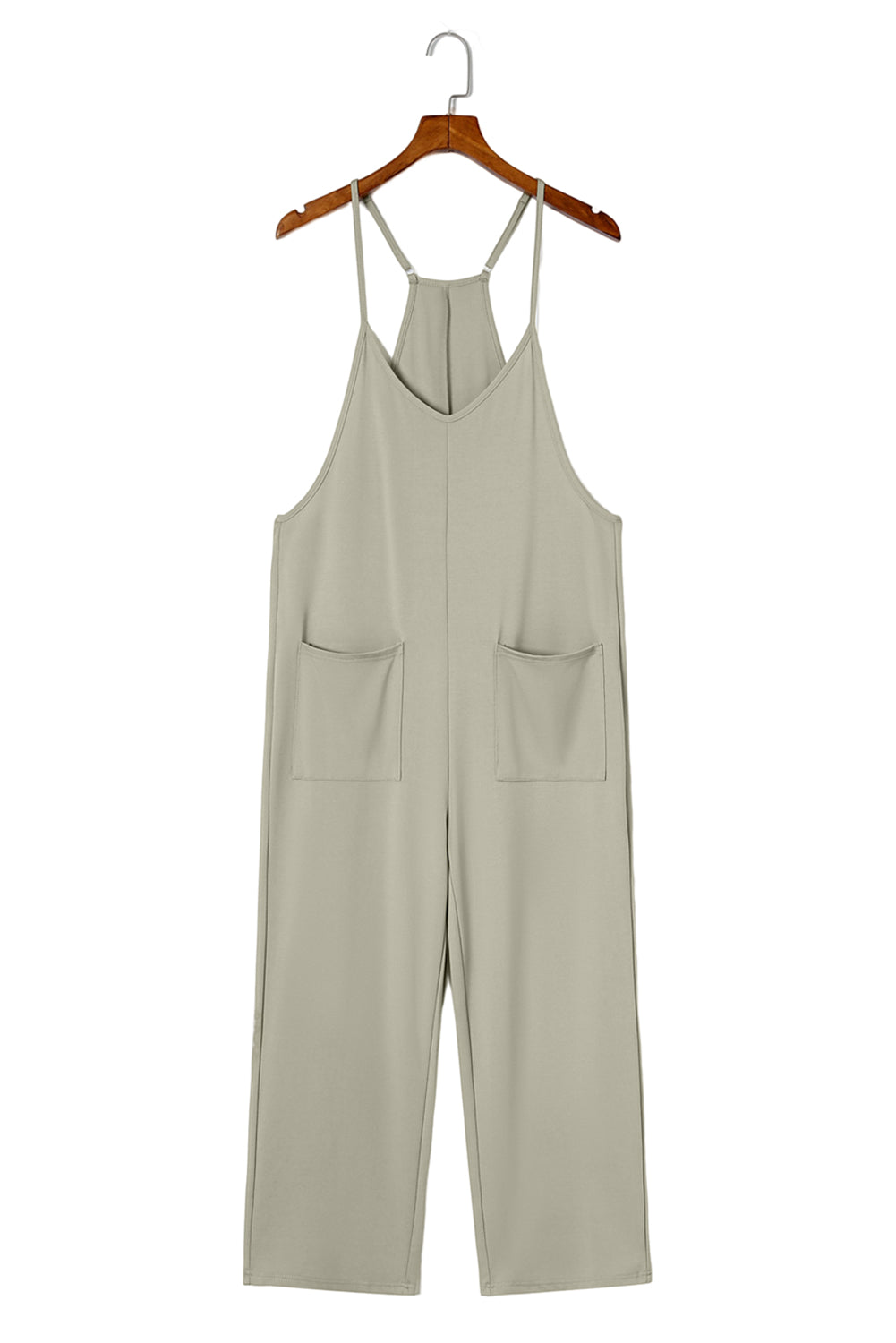 Pocketed Adjustable Spaghetti Strap Straight Leg Jumpsuit