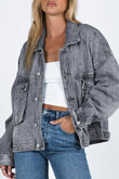 Gray Chest Pockets Drop Shoulder Loose Denim Jacket