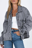 Gray Chest Pockets Drop Shoulder Loose Denim Jacket