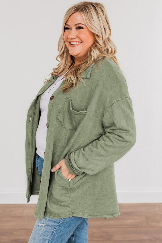 Plus Size Buttons Closure Pocketed Shacket