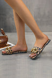 Chain Decor Leopard Slide Sandals