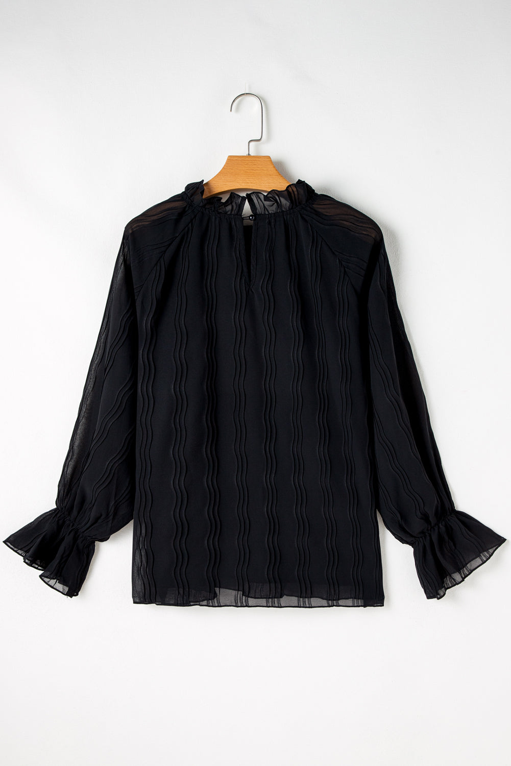 Striking Pleated Flared Cuff Long Sleeve Blouse