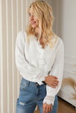 White Lace Crochet Trim Deep V Neck Textured Blouse