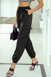 Satin Pocketed Drawstring Elastic Waist Pants