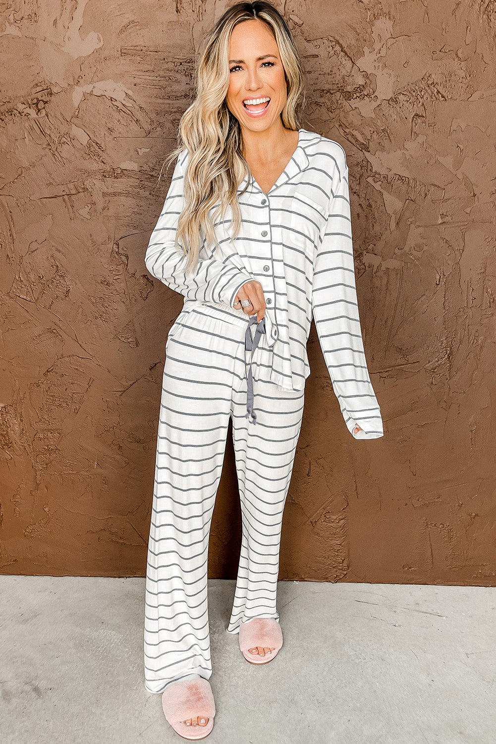 Leopard Print Long Sleeve and Pants Pajamas Set