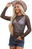 Black Western Rodeo Printed Mock Neck Long Sleeve Mesh Top