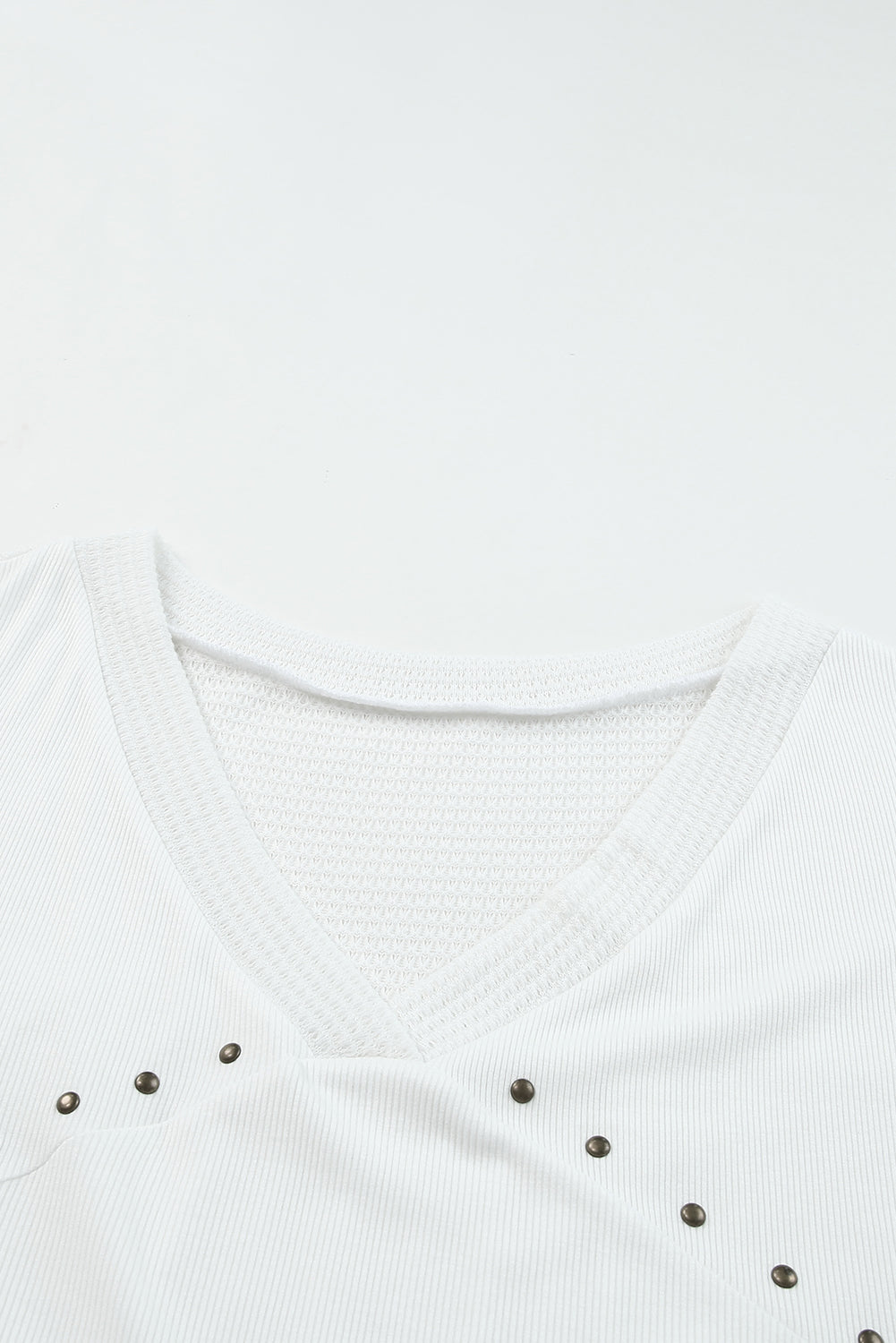 Contrast Knit Splicing V Neck Studded Blouse