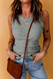 Solid Round Neck Ribbed Tank Top