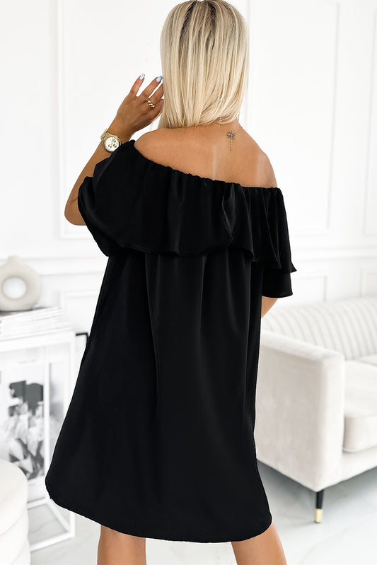 Off The Shoulder Ruffle Casual Shift Dress