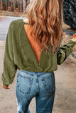 Green Acid Wash V-shape Open Back Sweatshirt