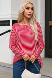 Striped Drop Shoulder Exposed Seam Long Sleeve Top