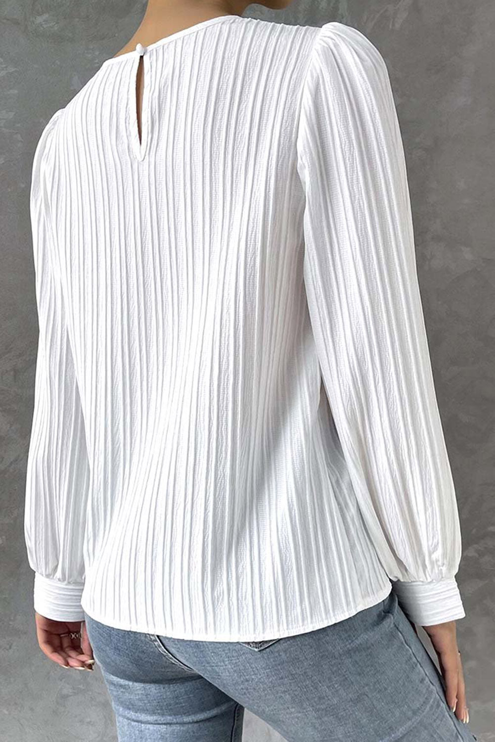 Ribbed Crewneck Puff Long Sleeve Top