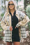 Distressed Raw Edge Plaid Patchwork Denim Jacket