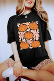 Black Halloween Sunflower Pumpkin Graphic Tee