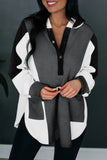 Green Color Block Exposed Seam Buttoned Neckline Hoodie