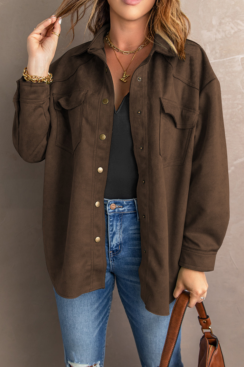 Snap Button Up Suede Jacket