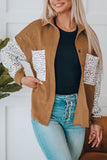 Leopard Patchwork Corduroy Buttoned Shirt Jacket