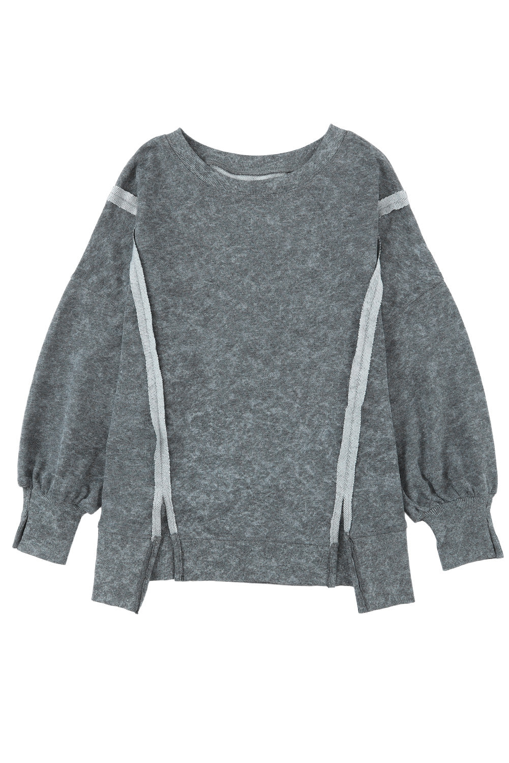 Acid Wash Relaxed Fit Seamed Pullover Sweatshirt with Slits