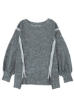 Acid Wash Relaxed Fit Seamed Pullover Sweatshirt with Slits