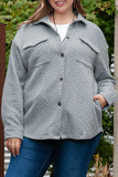 Gray Retro Quilted Flap Pocket Button Shacket