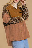 Leopard Patchwork High Low Shirt Jacket