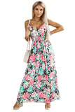 Sling V-Neck Elastic Waist Floral Maxi Dress