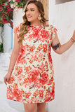 Plus Size Frilled Neck Ruffle Sleeveless Floral Dress