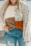 Leopard Patchwork Color Block Ribbed Long Sleeve Top