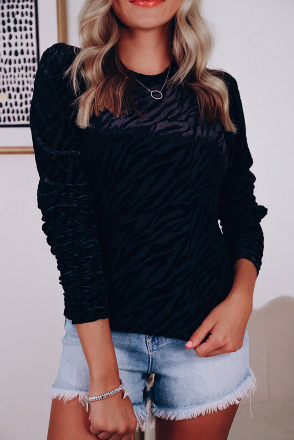 Zebra Velvet Long Sleeve Top