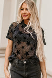 Stars Mesh See-through Short Sleeve T Shirt