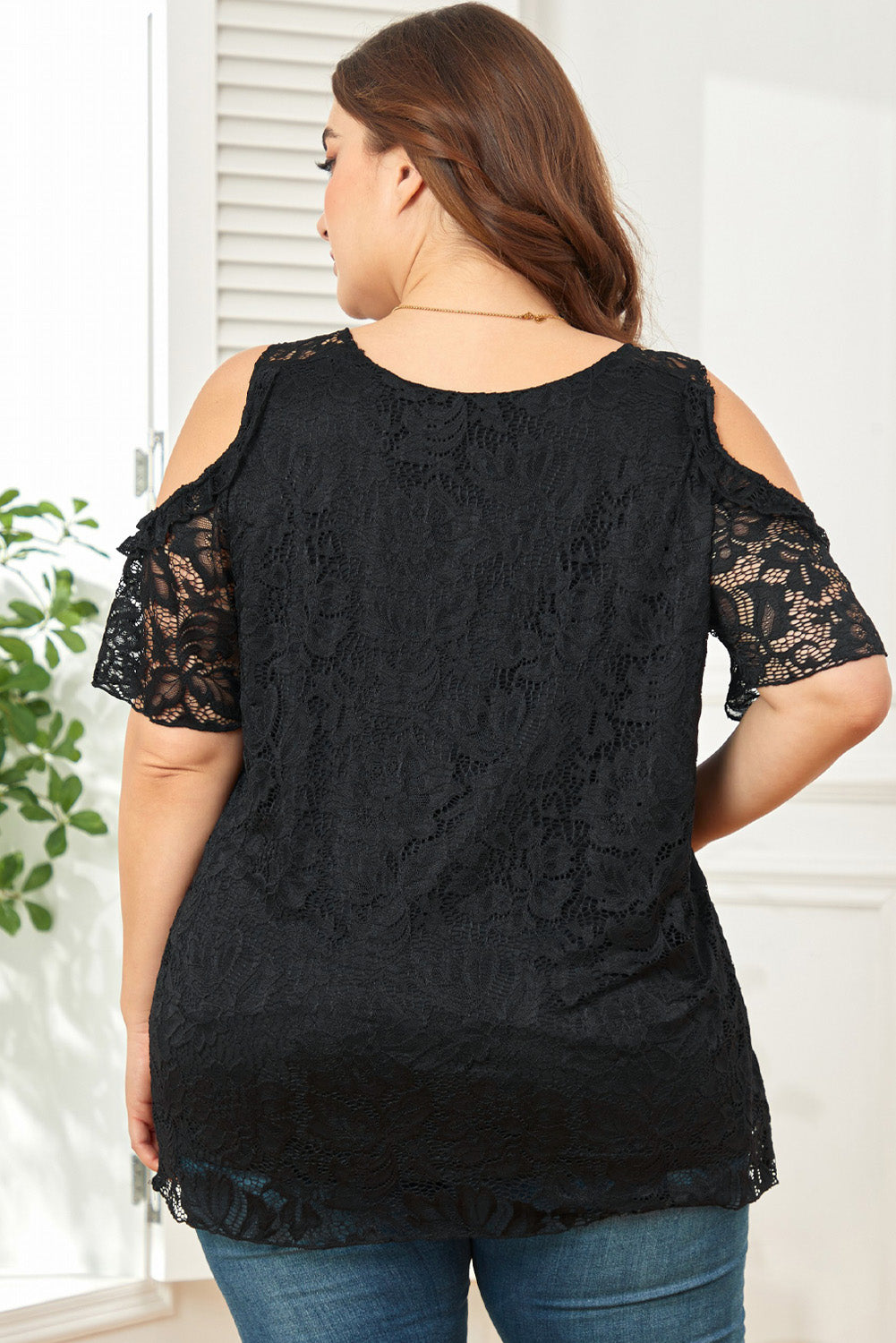 Floral Lace Cold Shoulder Plus Size Top