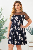 Plus size Floral Print Polka Dots Mesh Patch Mini Dress